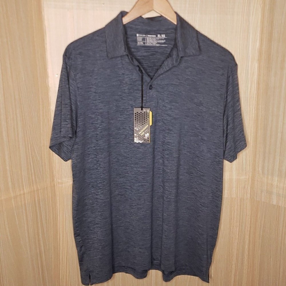 Members Mark Performance Mens Blue Striped Short Sleeve Polo XL